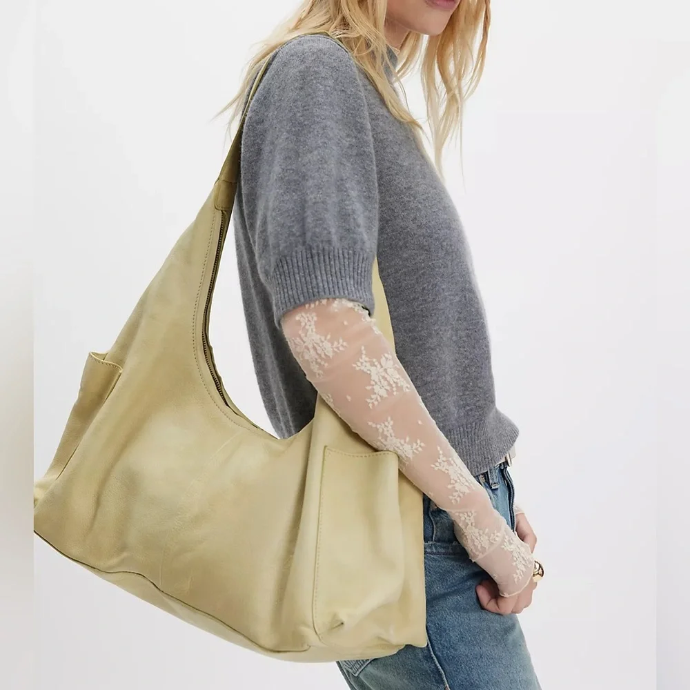 Free People Pale Yellow Leather Hobo Bag